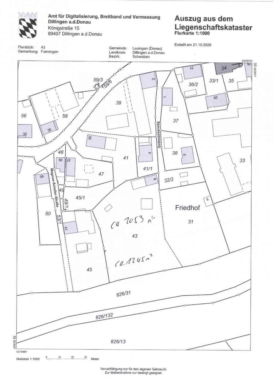 Lageplan Bild Grundst�ck Lauingen-Faimingen